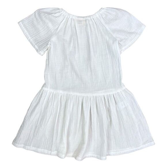 Evy Meri Girls Short Sleeve Pullover Handmade Muslin Dress White Size 7 - Picture 2 of 5
